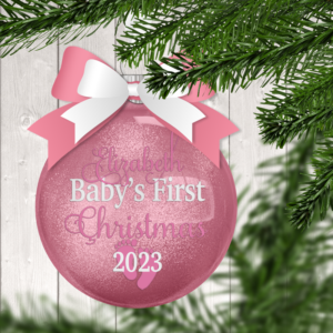 Baby Girl First Christmas LP Glitter Ornament